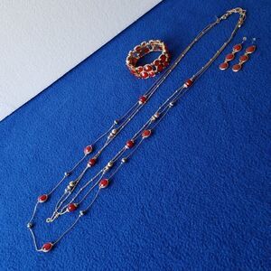 Lovely Red and Gold Necklace Bracelet Earrings Set